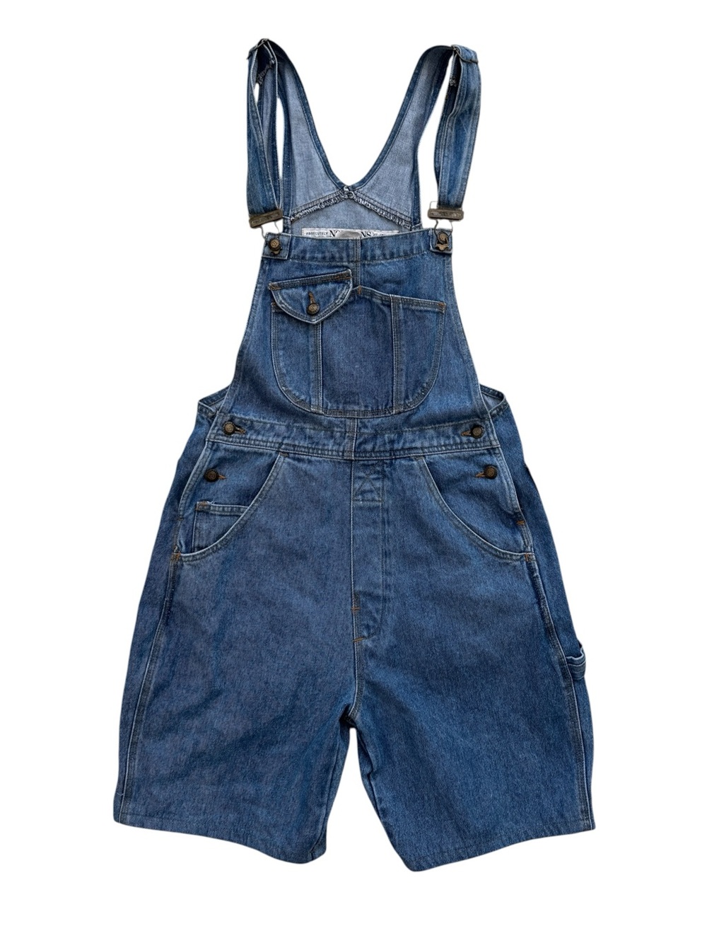 Vintage Absolutely No! Jeans Denim Overall Shorts Light Blue Cotton Pocket M